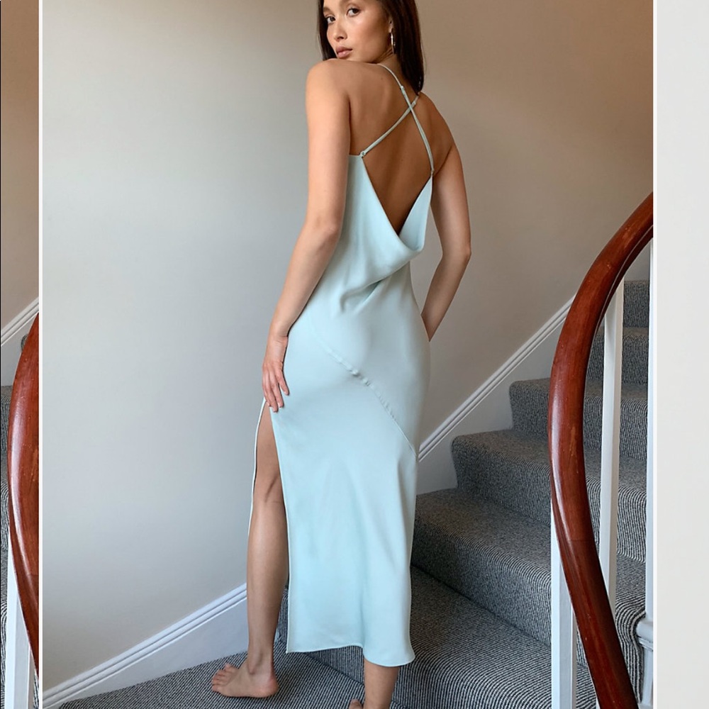 aritzia babaton bellamy slip midi dress with slit and open cowl back NWT